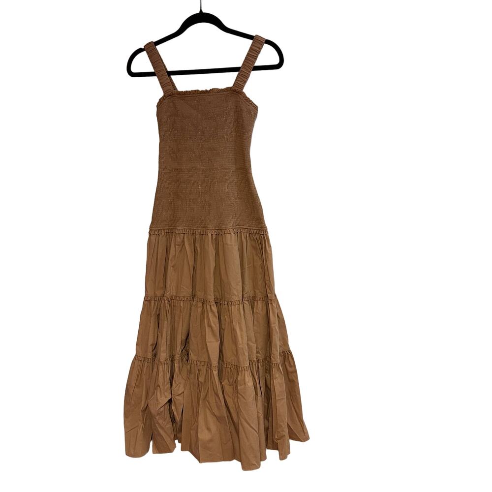 NEW Cinq a Sept Tan Smocked Midi Dress - Picture 3 of 8